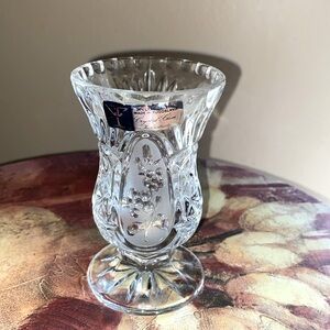 24% Cut Crystal Bud Vase with a Frosted Design on Two Sides 3”H